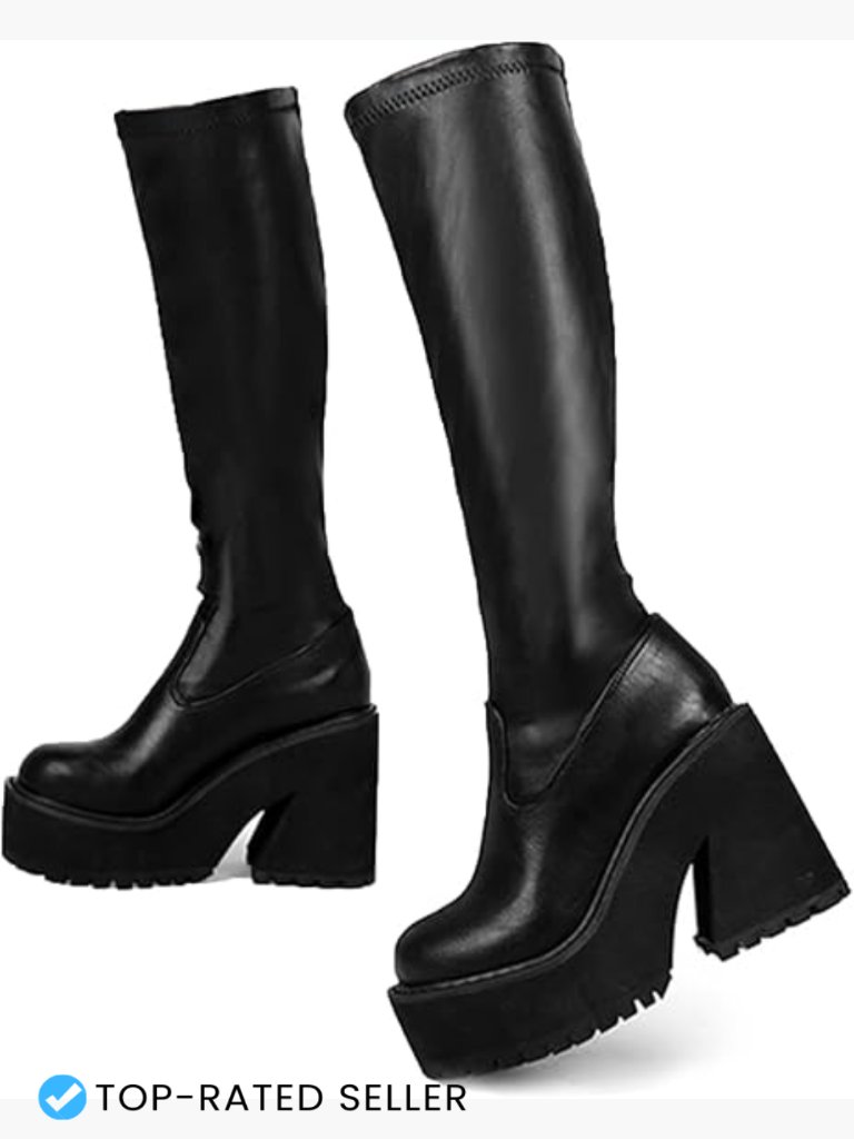 Knee High Chunky Heel Sock Boots Platform Zipper Punk Goth Combat Shoes Round